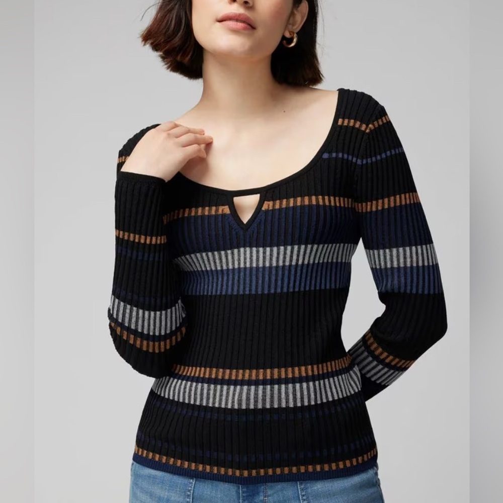 White House Black Market Stripe Keyhole Pullover Sweater